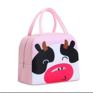New! Adorable Cow Insulated Travel School Lunch Box Bag Bento Pink Black Moo
